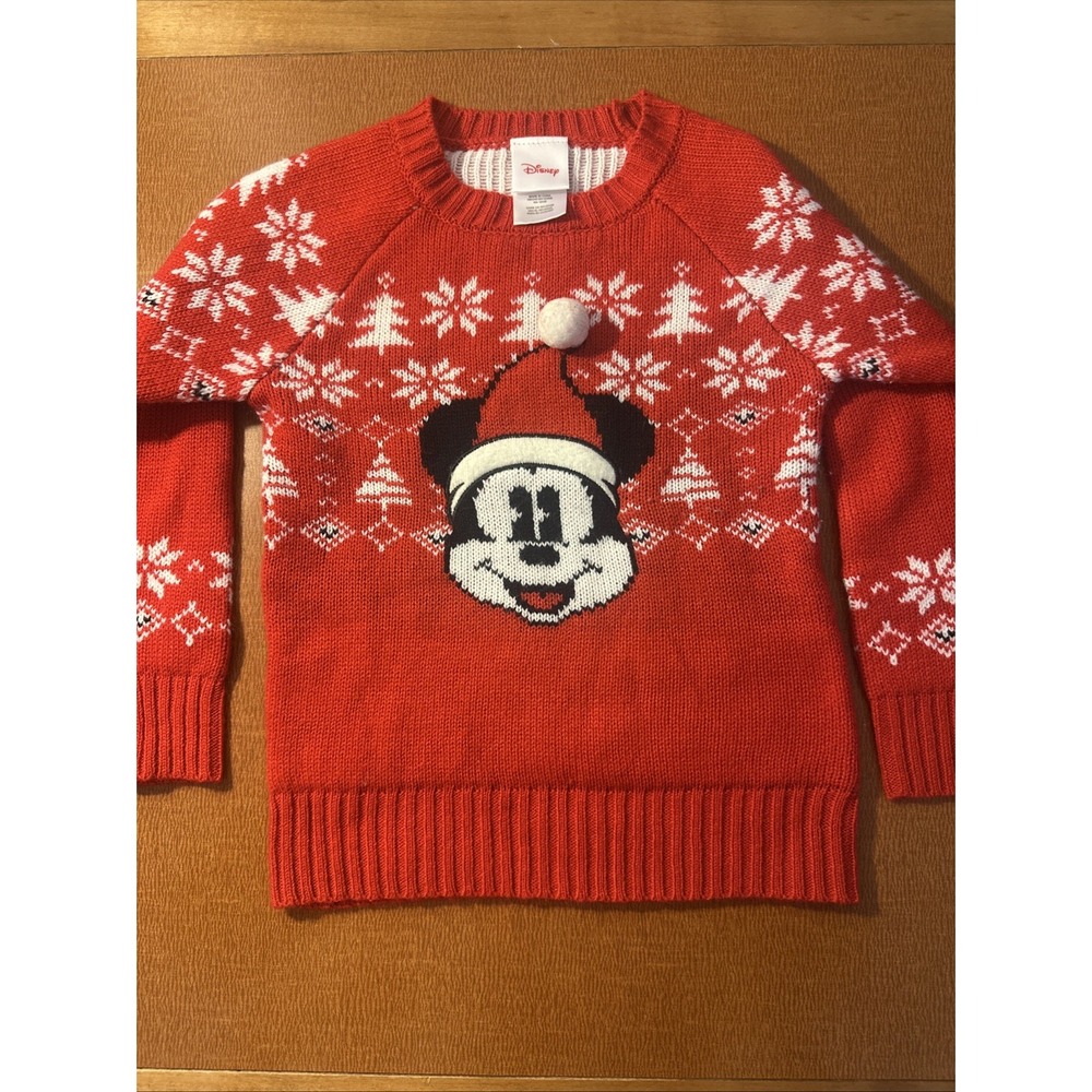 Disney Christmas Mickey Mouse Red Knit Fair Isle Sweater Unisex Size 3T